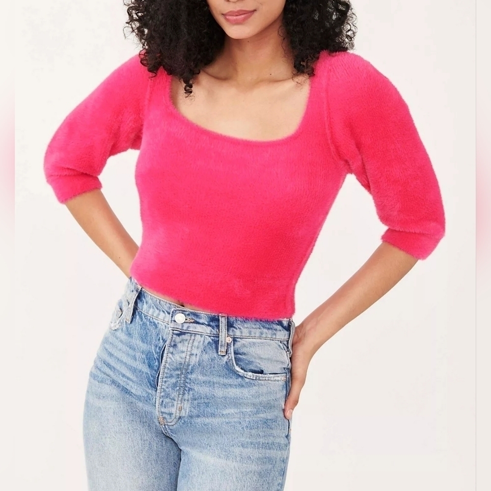 *FLAW* Free People Women’s Sweater Moonbeam Raspberry Pop Cozycore Valentines